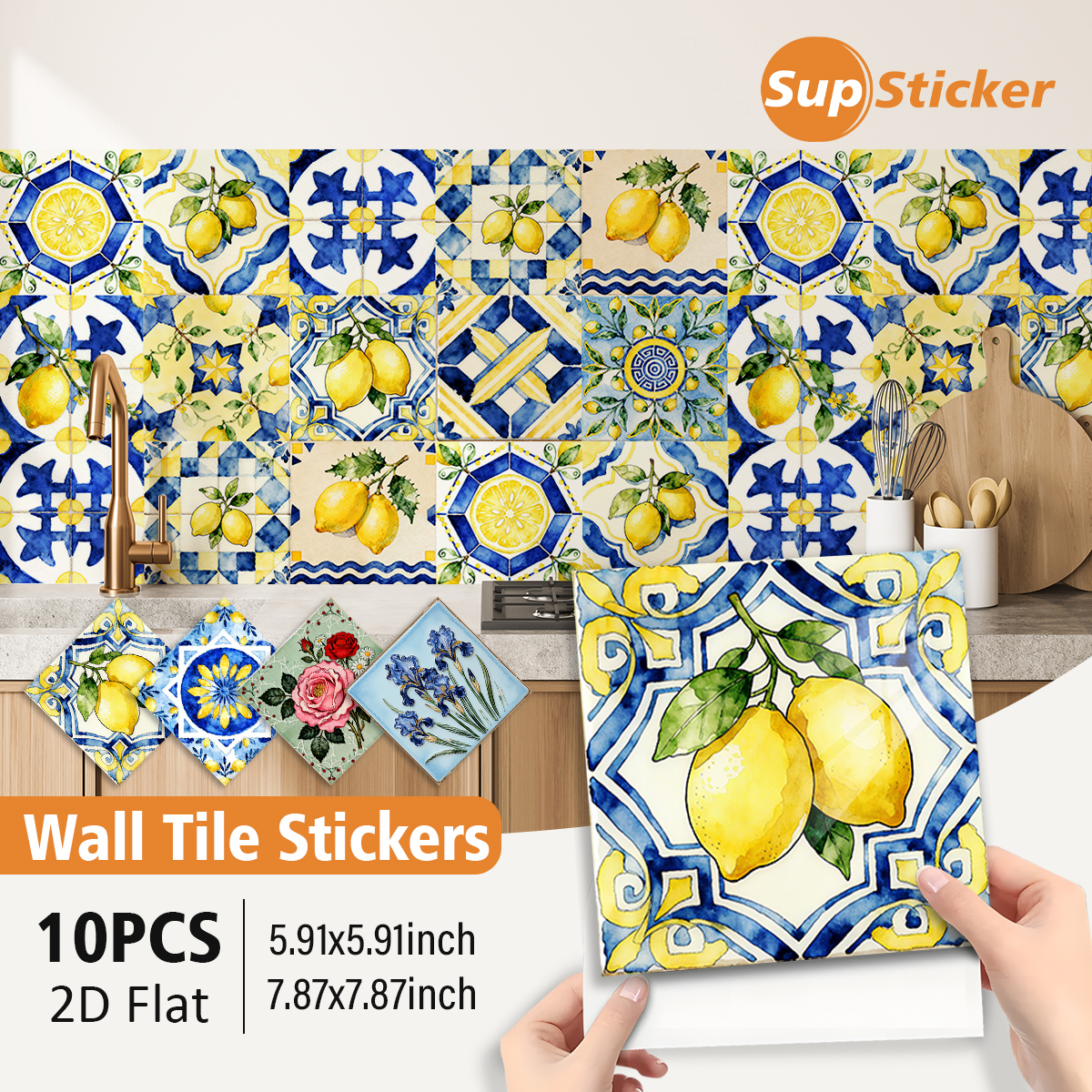 Commercial Kitchen Wall Panels - Floral Lemon Peel & Stick Wall