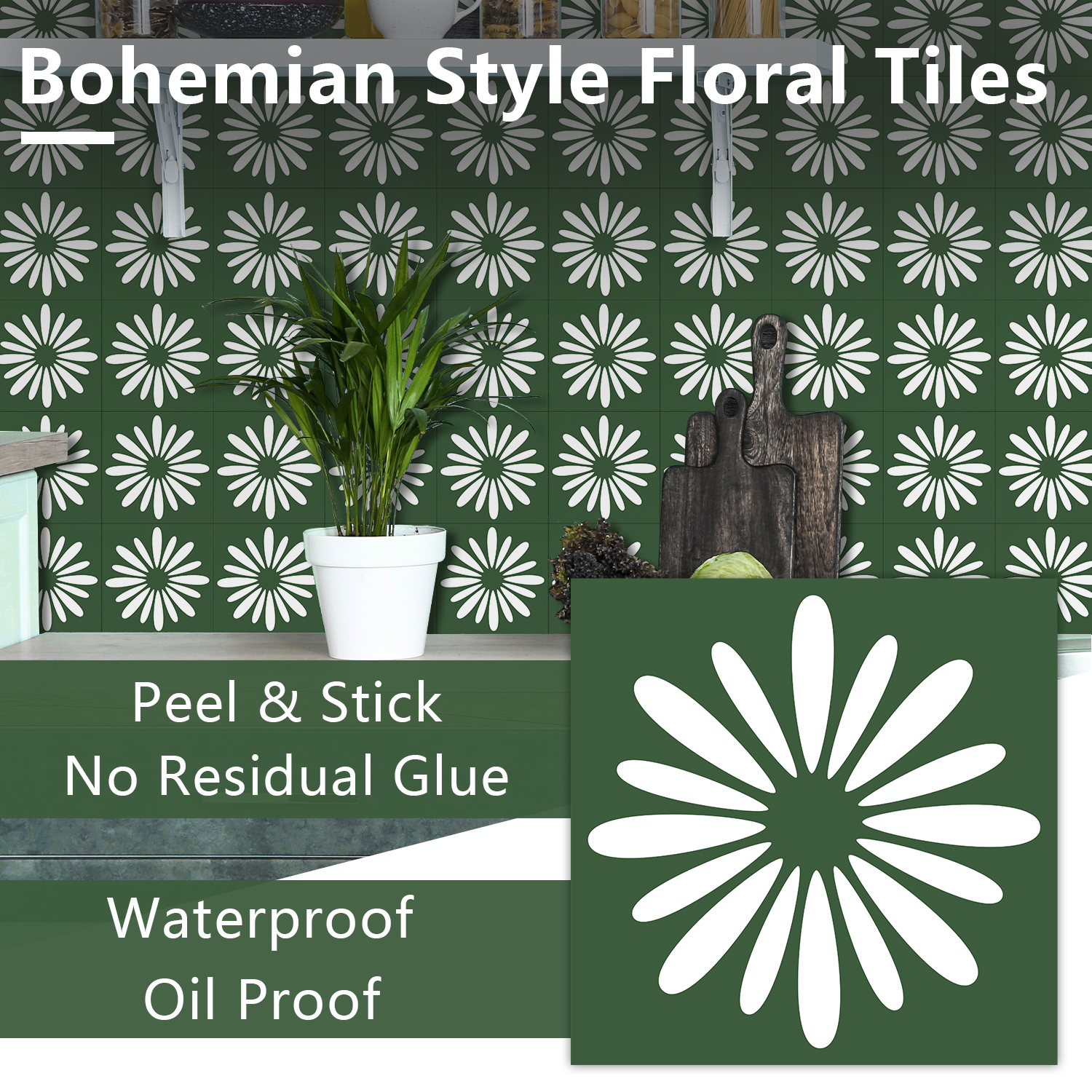 10pcs Green Daisy Matte Surfac - Commercial Kitchen Wall Panels บทวิจารณ์และราคา