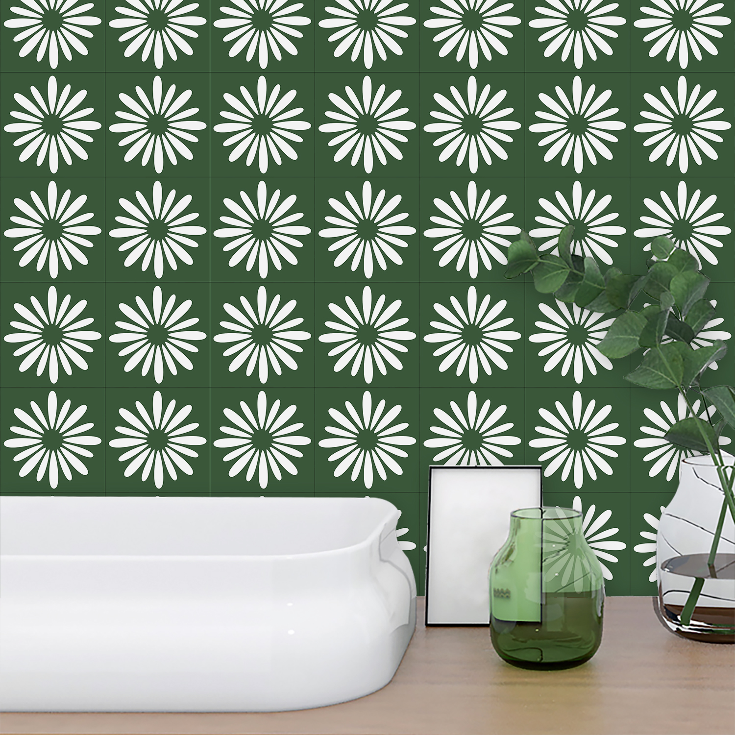 10pcs Green Daisy Matte Surfac - Commercial Kitchen Wall Panels บทวิจารณ์และราคา