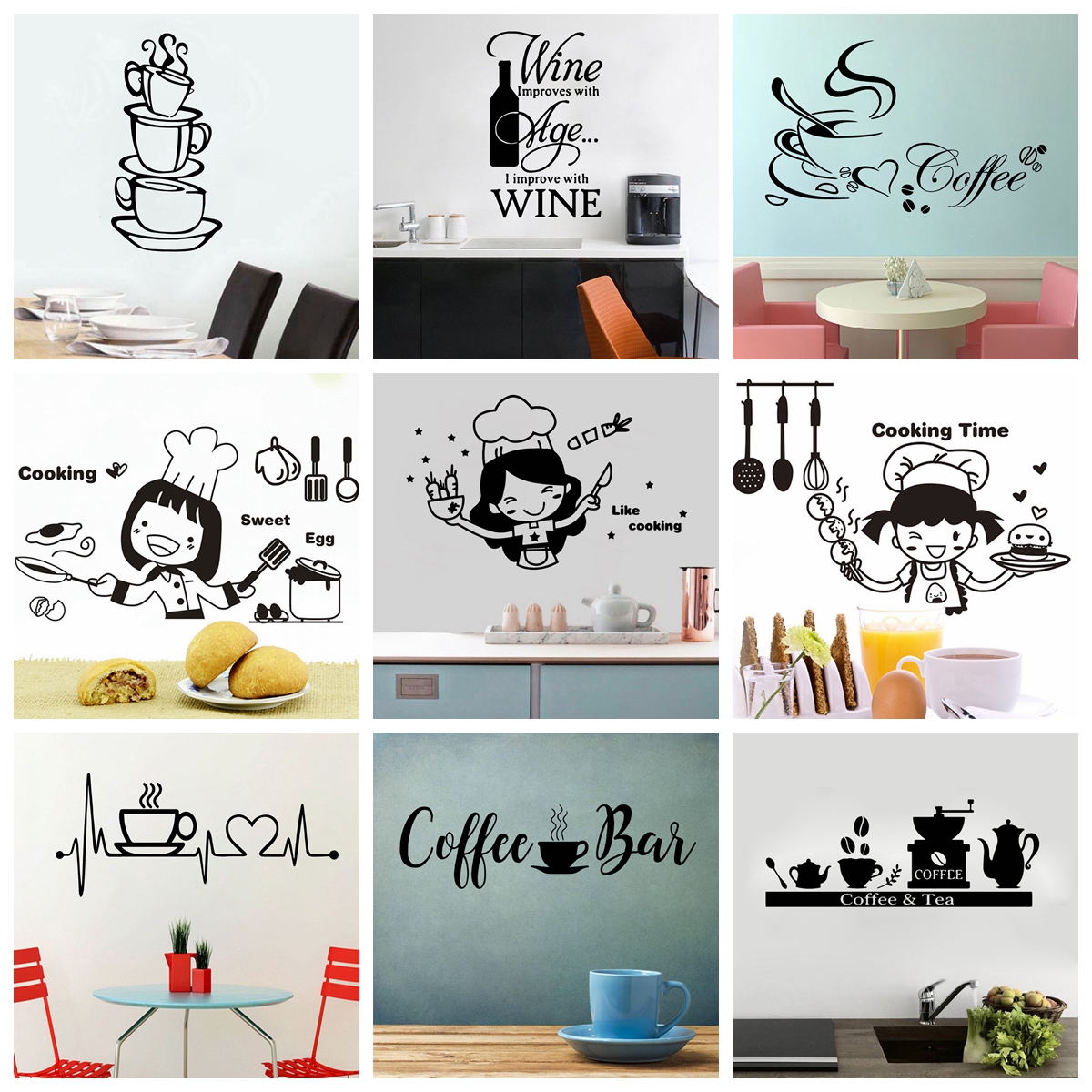 1pc Cartoon Female chef Vinyl  - Commercial Kitchen Wall Panels บทวิจารณ์และราคา