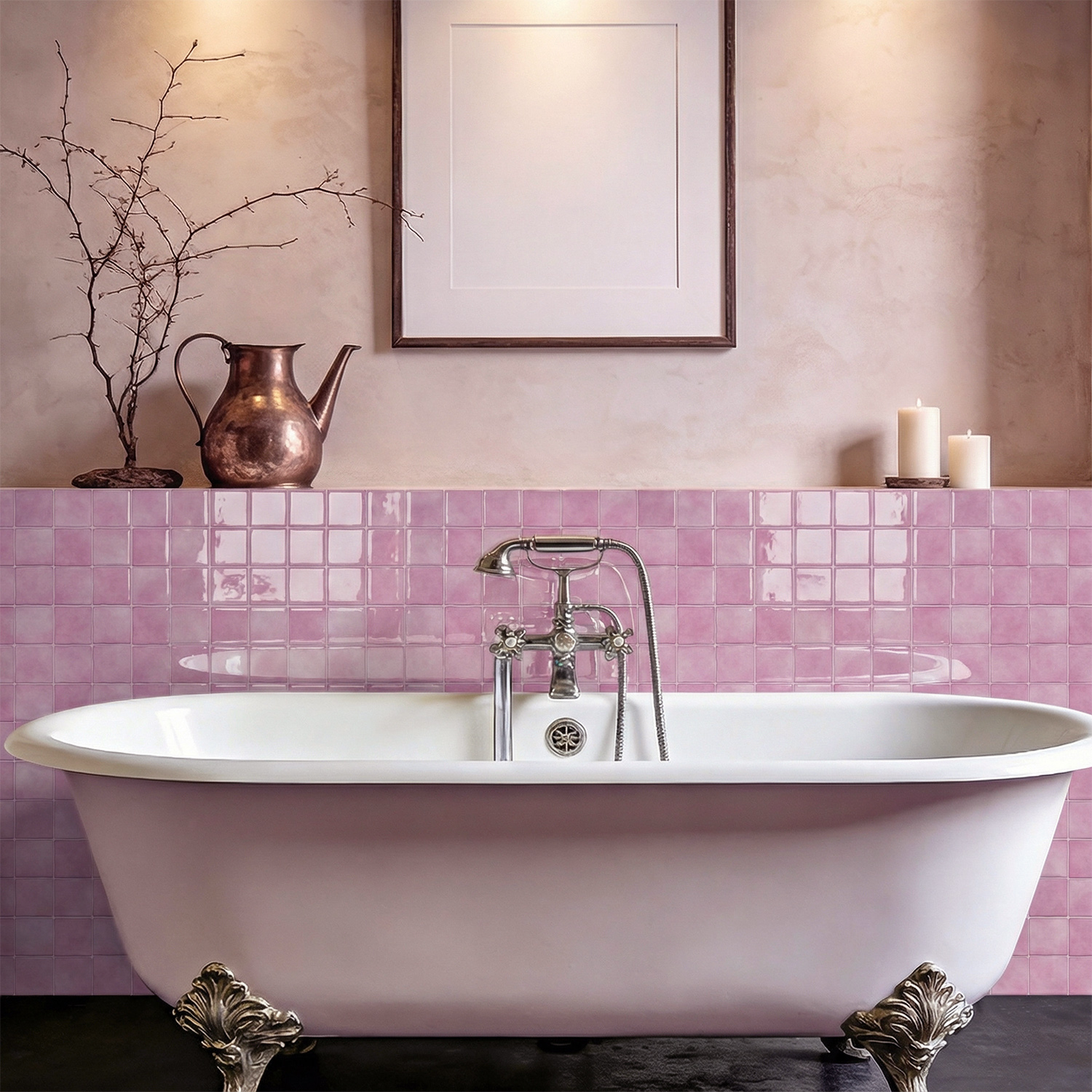3D Epoxy Pink Tile Wall Sticke - Commercial Kitchen Wall Panels บทวิจารณ์และราคา