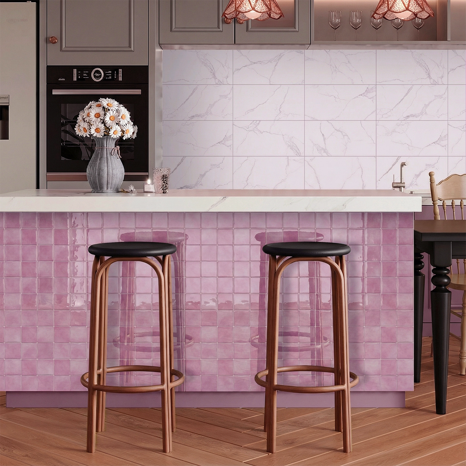 3D Epoxy Pink Tile Wall Sticke - Commercial Kitchen Wall Panels บทวิจารณ์และราคา