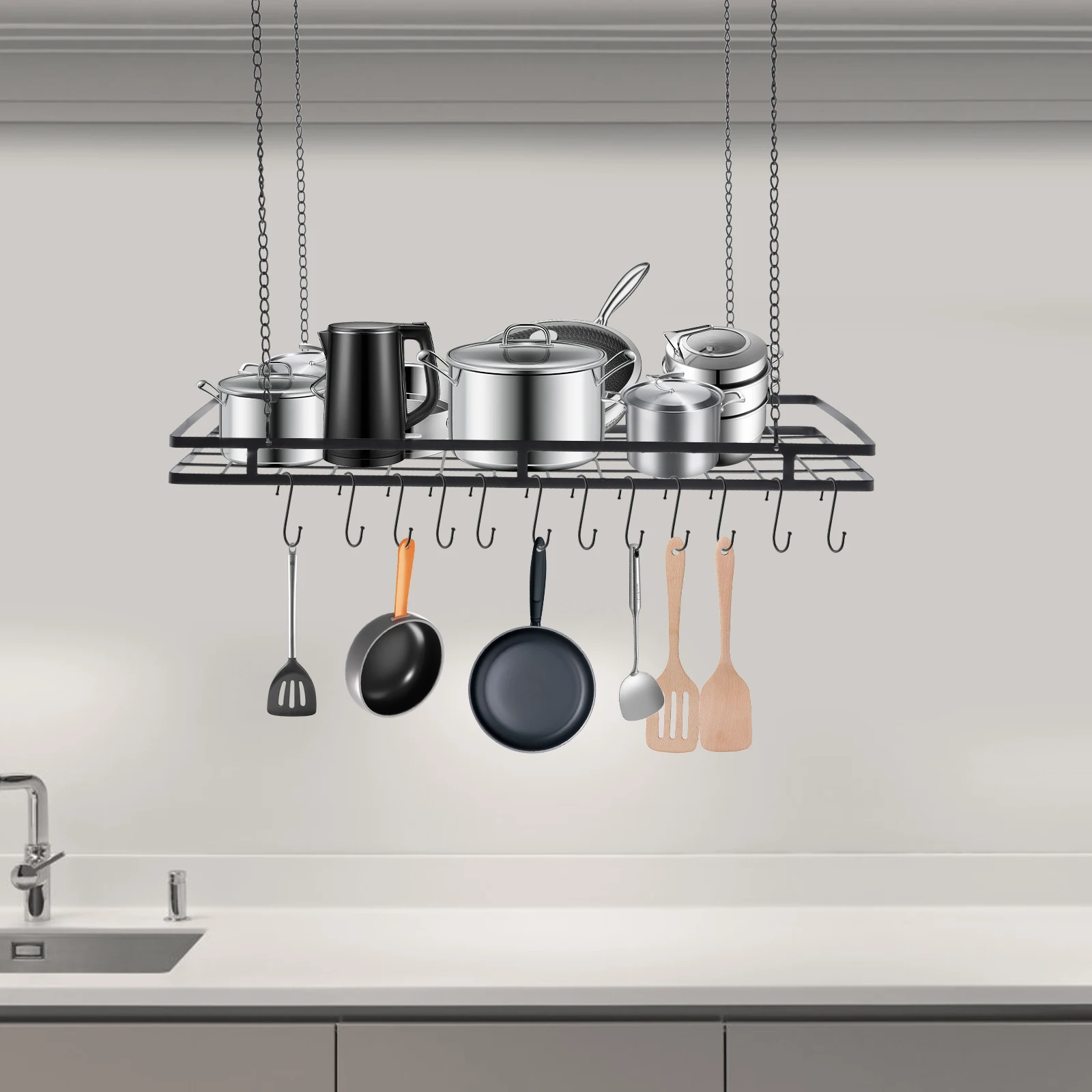 12-Hook Overhead Pot and Pan R - Commercial Kitchen Utensil Storage บทวิจารณ์และราคา