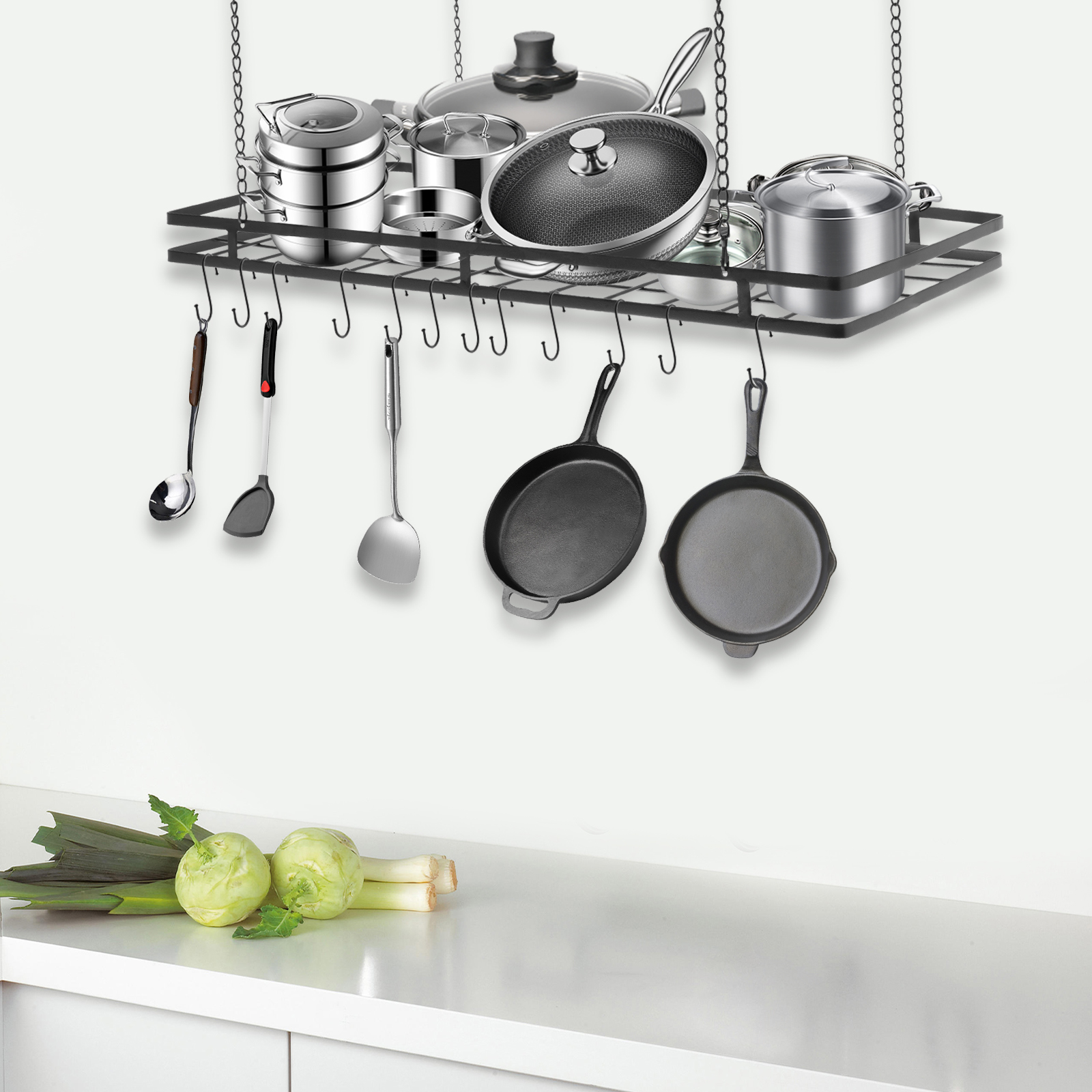 12-Hook Overhead Pot and Pan R - Commercial Kitchen Utensil Storage บทวิจารณ์และราคา