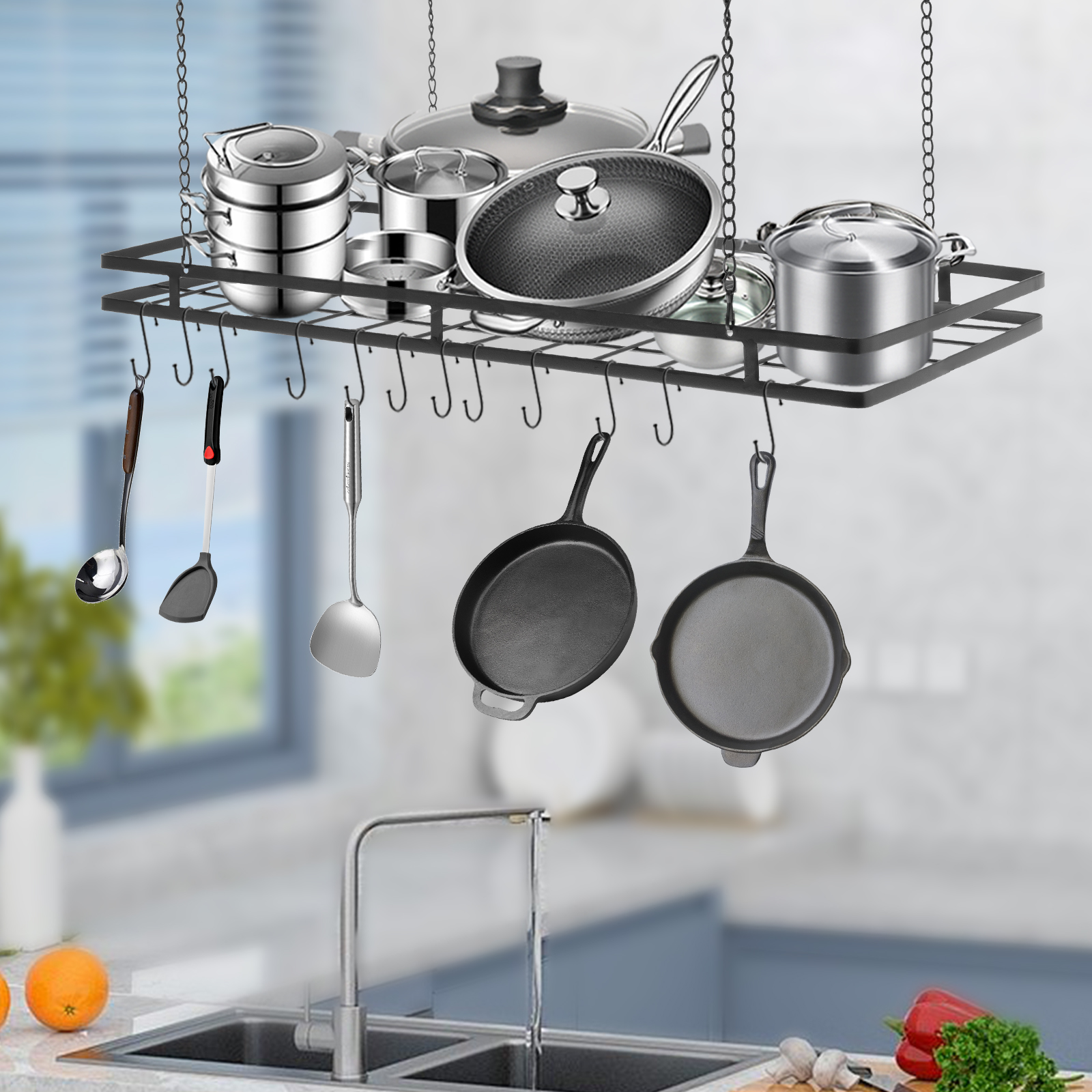 12-Hook Overhead Pot and Pan R - Commercial Kitchen Utensil Storage บทวิจารณ์และราคา