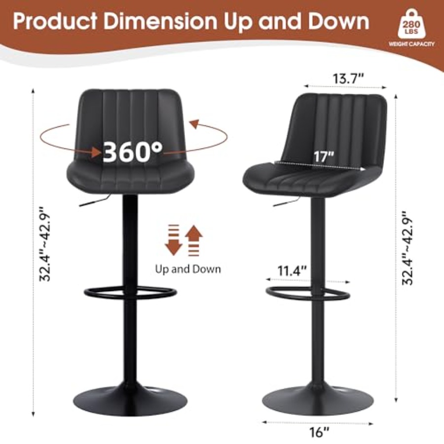 Modern Leather Bar Stools Swiv - Commercial Kitchen Designer บทวิจารณ์และราคา