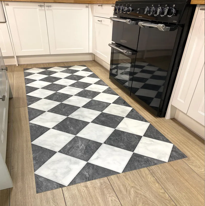 Checkerboard Vinyl Runner Rug  - Commercial Kitchen Vinyl Flooring บทวิจารณ์และราคา